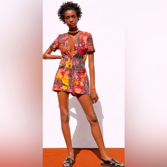 Zara Pants - Zara Plunging V Aloha Sunset Hawaiian Shirt Print Romper.